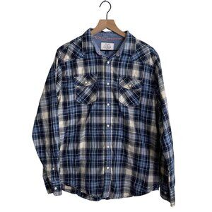 Flag & Anthem Mens Blue Plaid Button-Down Shirt With Dual Front Pockets